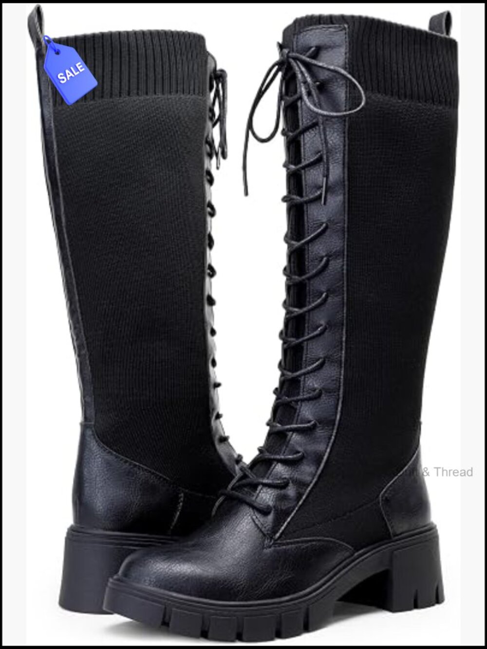 Knee High Combat Boots Chunky Platform Heel Lace Up Gothic Punk Work Boots